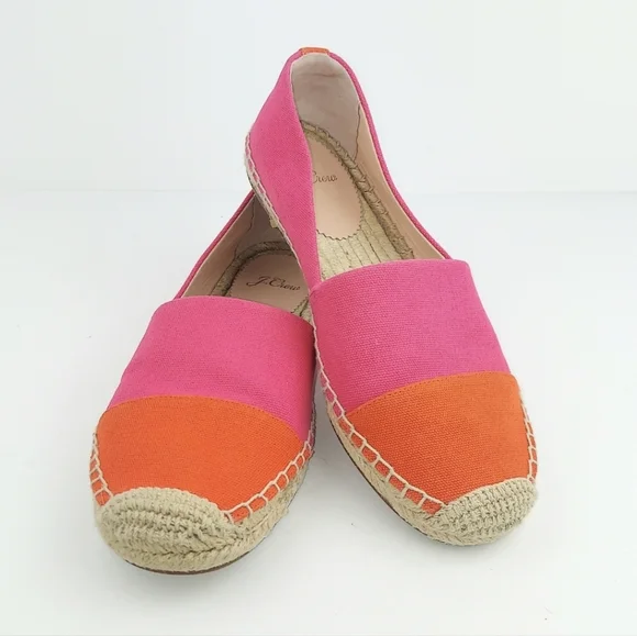 J. Crew Pink Orange Canvas Espadrille Flats 7 - Picture 8 of 12